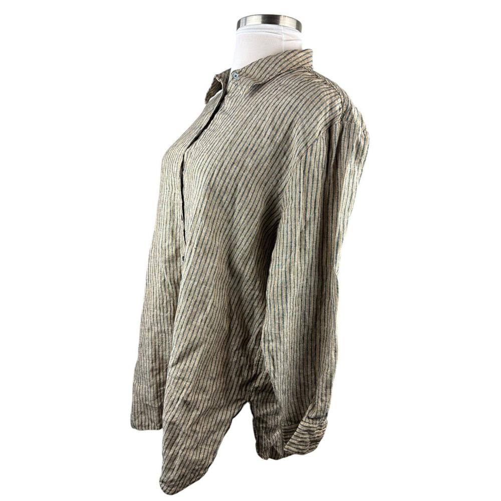 Boden Linen Button Front Long Tunic Top Metallic Stripe Shirt US Size 16/18 R - Picture 10 of 14